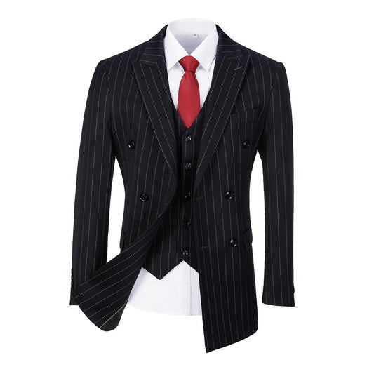 Navy Stripe Men's Double Breasted Blazer for Party, Wedding and Business