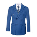 Charger l'image dans la visionneuse de la galerie, Royal Blue Stripe Men's Double Breasted Blazer for Party, Wedding and Business
