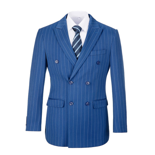 Royal Blue Stripe Men's Double Breasted Blazer for Party, Wedding and Business