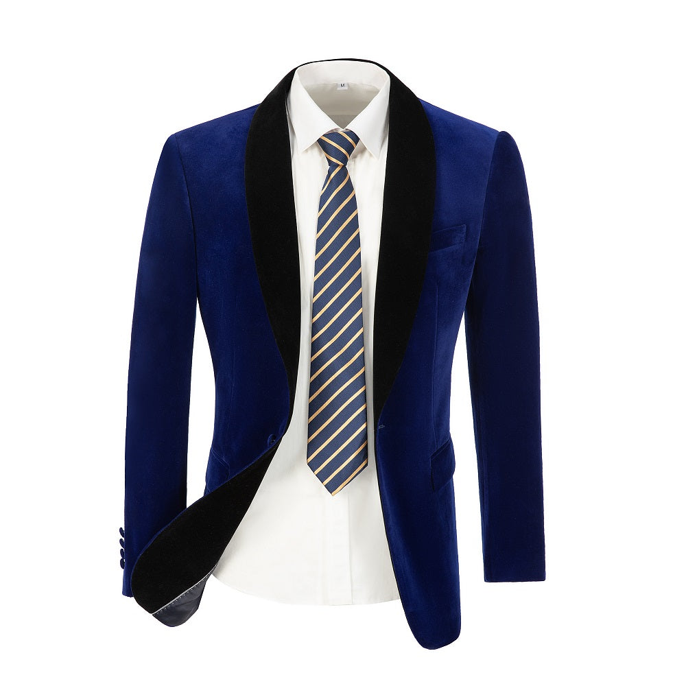 Royal Blue Velvet 2 Piece Men's Formal Suits With Jacket Pants