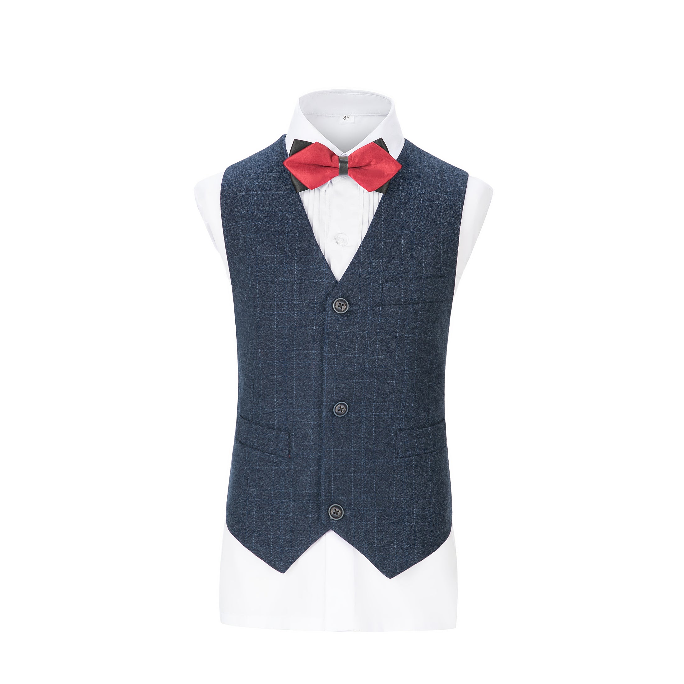 Navy Plaid 3 Piece Boys Suits Blazer Vest and Pants