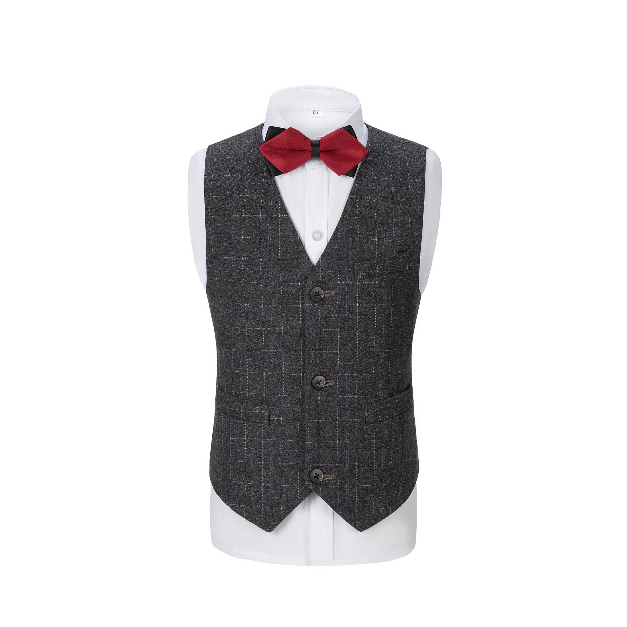 Black Plaid 3 Piece Boys Suits Blazer Vest and Pants