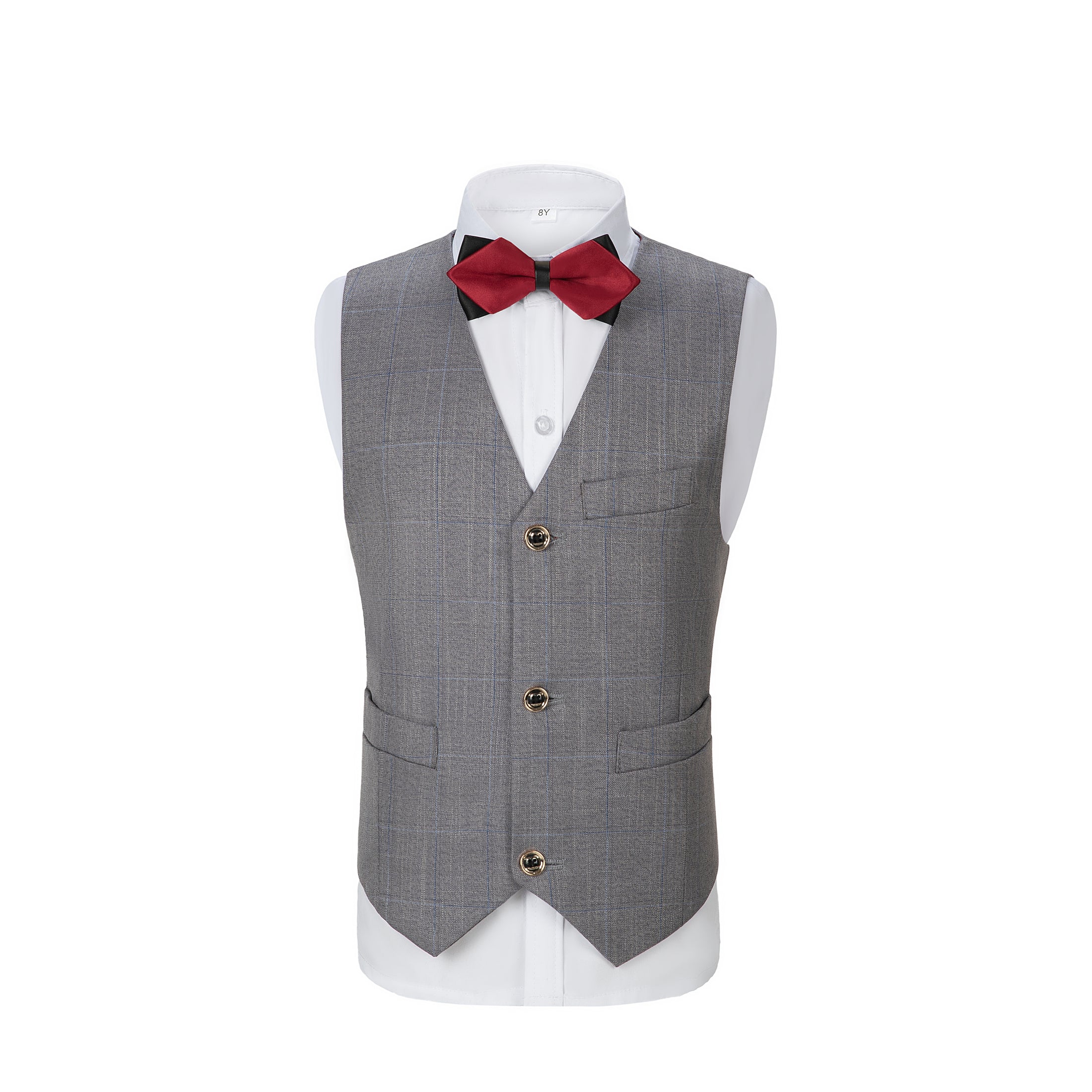 Light Grey Plaid 3 Piece Boys Suits Blazer Vest and Pants