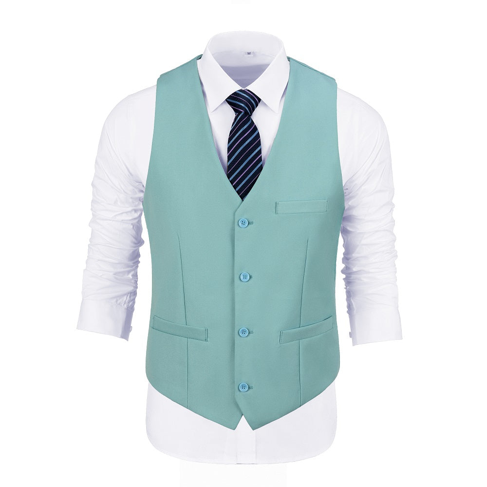 Mint Green Men's Suits 2 Pieces Vest+Pants Set V-Neck Slim Fit Casual Waistcoat Suit