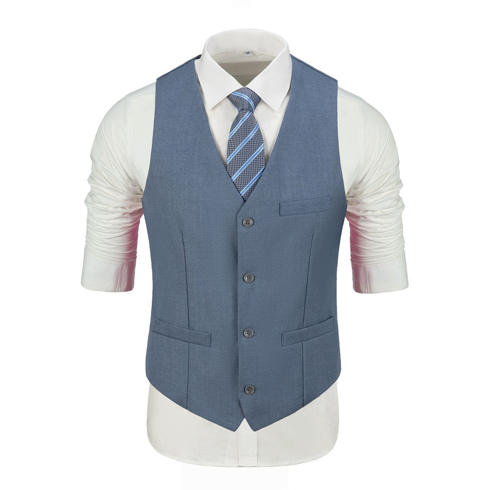 Denim Blue Men's Suits 2 Pieces Vest+Pants Set V-Neck Slim Fit Casual Waistcoat Suit