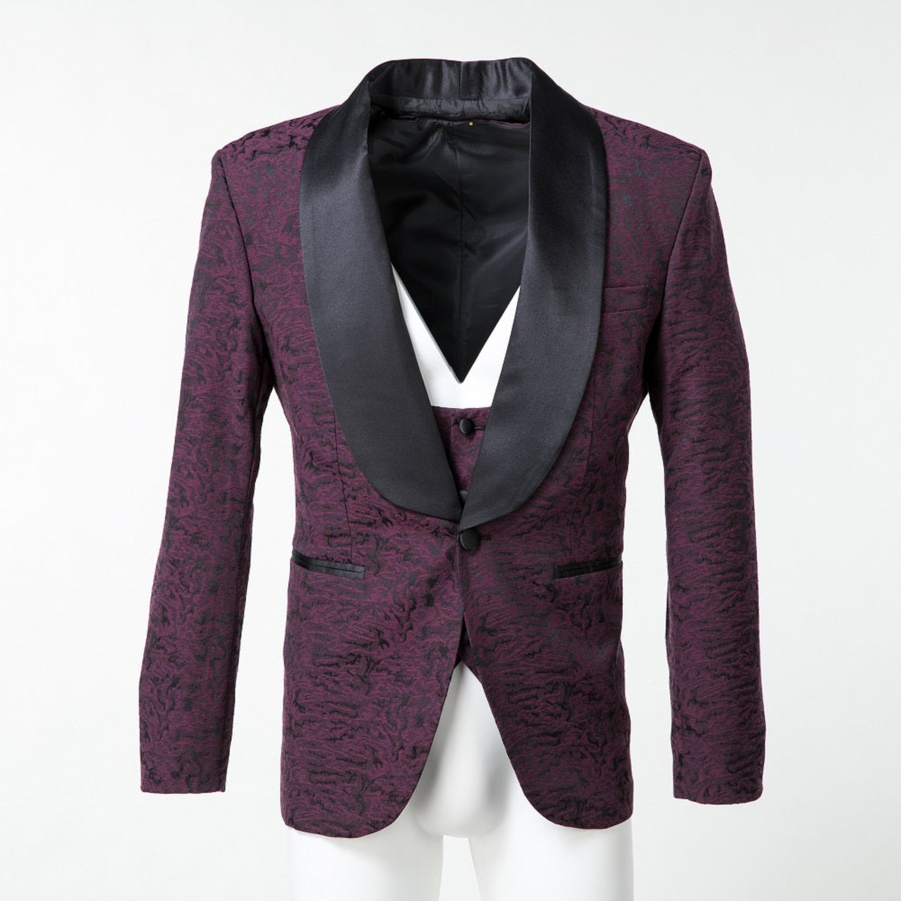 Purple Navy Unique Patterned Party 3 Piece Men Suits