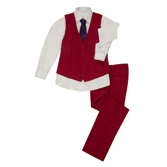 Red Two Button Wedding 3 Pieces Slim Fit Men Suits