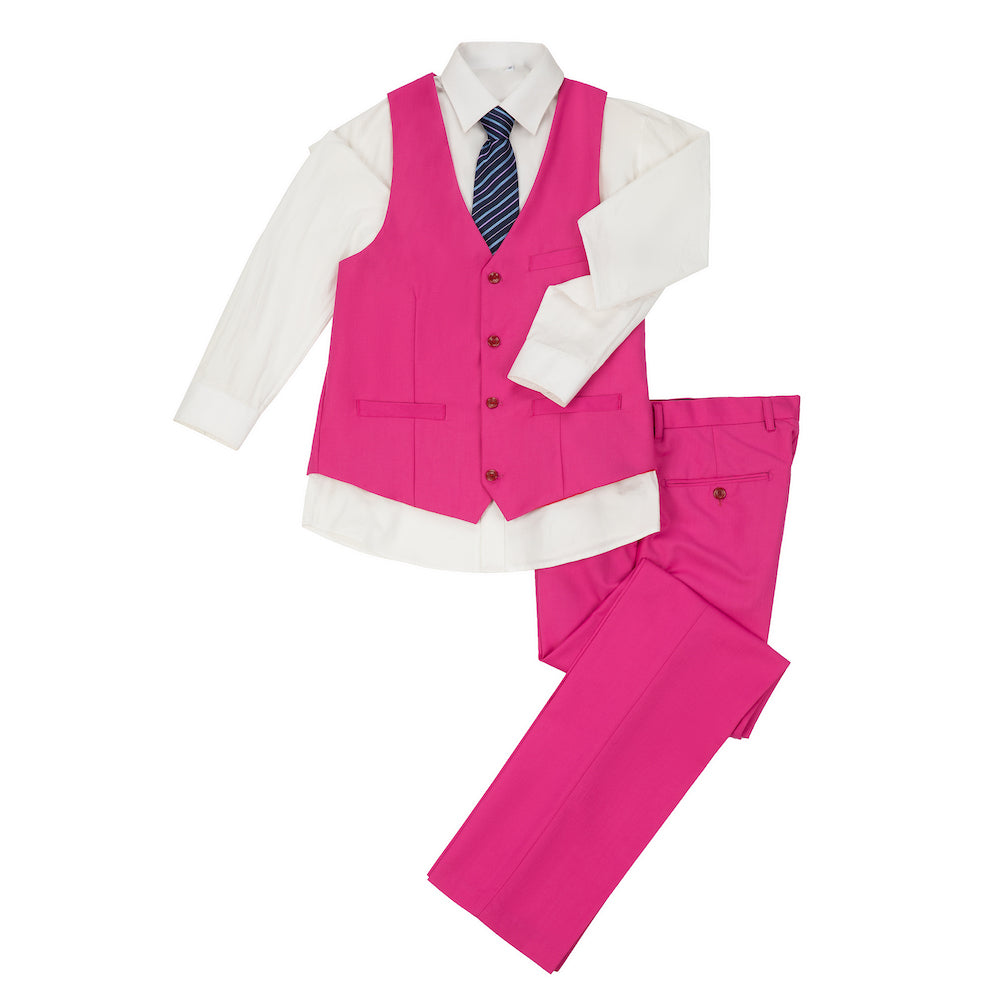 Fuchsia Two Button Wedding 3 Pieces Slim Fit Men Suits