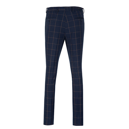 Blue Men's Pants for Party, Wedding and Business ( Orange Plaid )