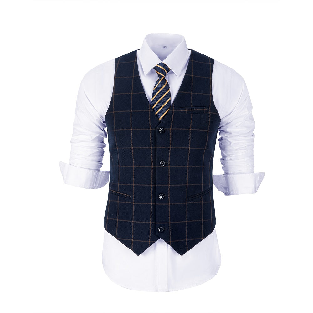 Blue Men's 3 Piece Set for Party, Wedding and Business ( Orange Plaid )