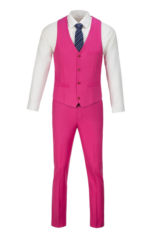 Fuchsia Men's Suits 2 Pieces Vest+Pants Set V-Neck Slim Fit Casual Waistcoat Suit