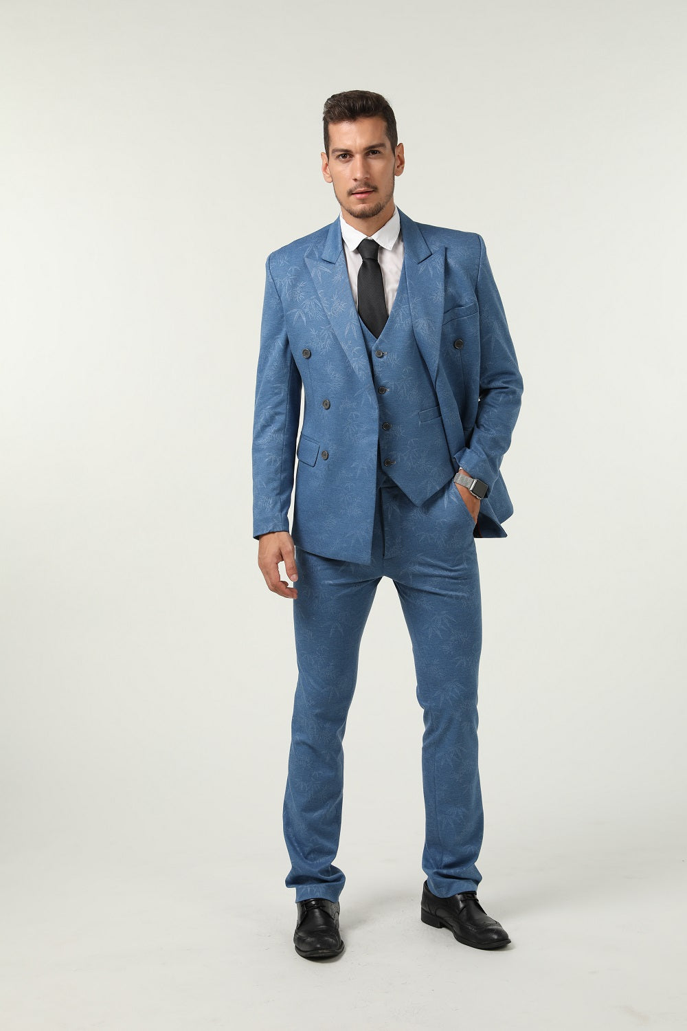 New Arrival Blue Unique Patterned Party Banquet 3 Piece Men Suits