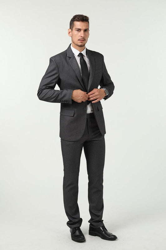 Grey Black Navy Stripe Men's 3 Piece Set