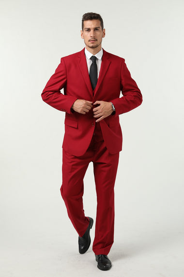 Red Two Button Wedding 3 Pieces Slim Fit Men Suits