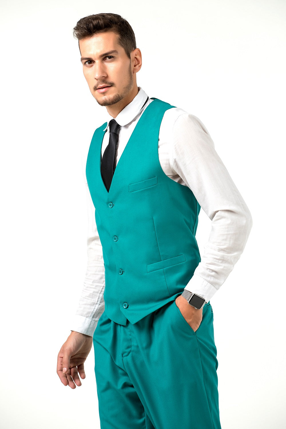 Men's Suits 2 Pieces Vest+Pants Set V-Neck Casual Waistcoat Suit