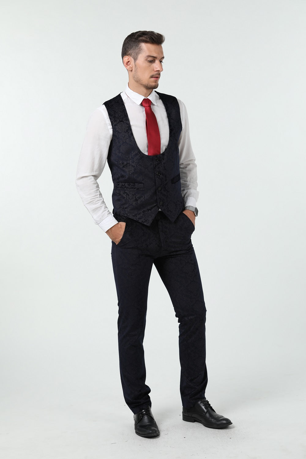 Unique Party Banquet White Navy 3 Piece Men Suits