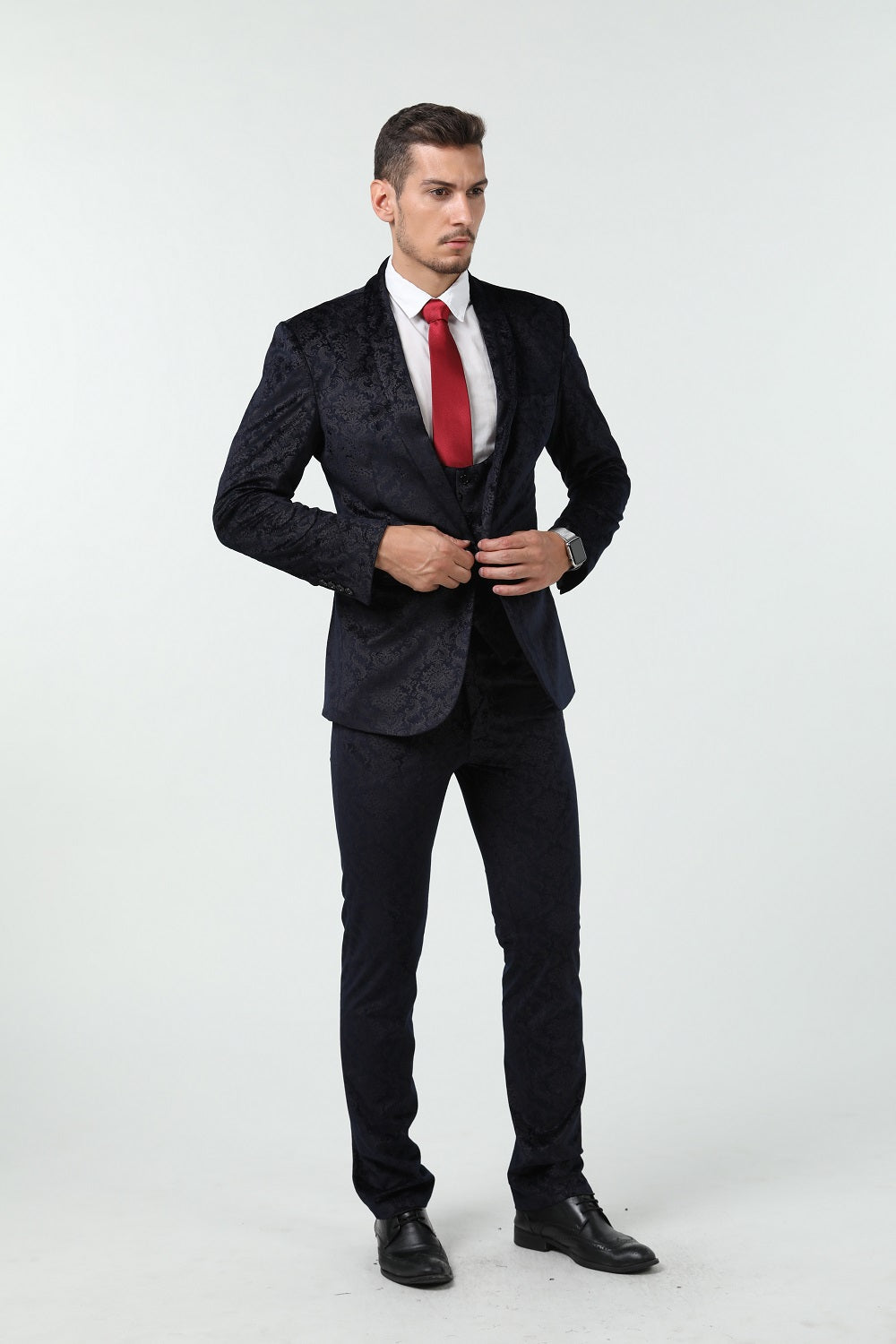 Unique Party Banquet White Navy 3 Piece Men Suits