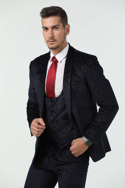 New Arrival Unique Party Banquet 3 Piece Navy Patterned Men Suits – Yuanlu