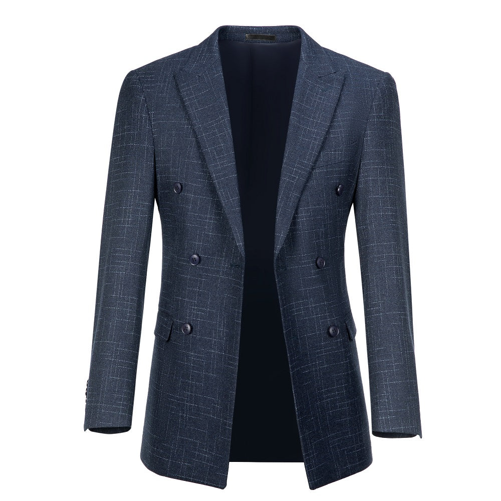 Navy Plaid Men's Double Breasted  Blazer