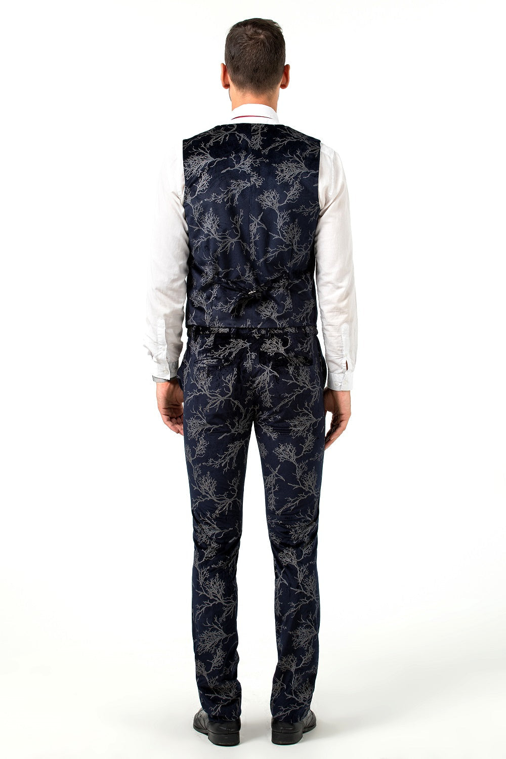 Navy Velvet Unique Patterned Party 3 Piece Men Suits