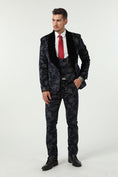 Gallery viewerに画像を読み込む, Navy Velvet Unique Patterned Party 3 Piece Men Suits
