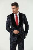 Gallery viewerに画像を読み込む, Navy Velvet Unique Patterned Party 3 Piece Men Suits
