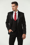 Cargar la imagen en la vista de la galería, New Arrival Black Unique Patterned Party Banquet 3 Piece Men Suits
