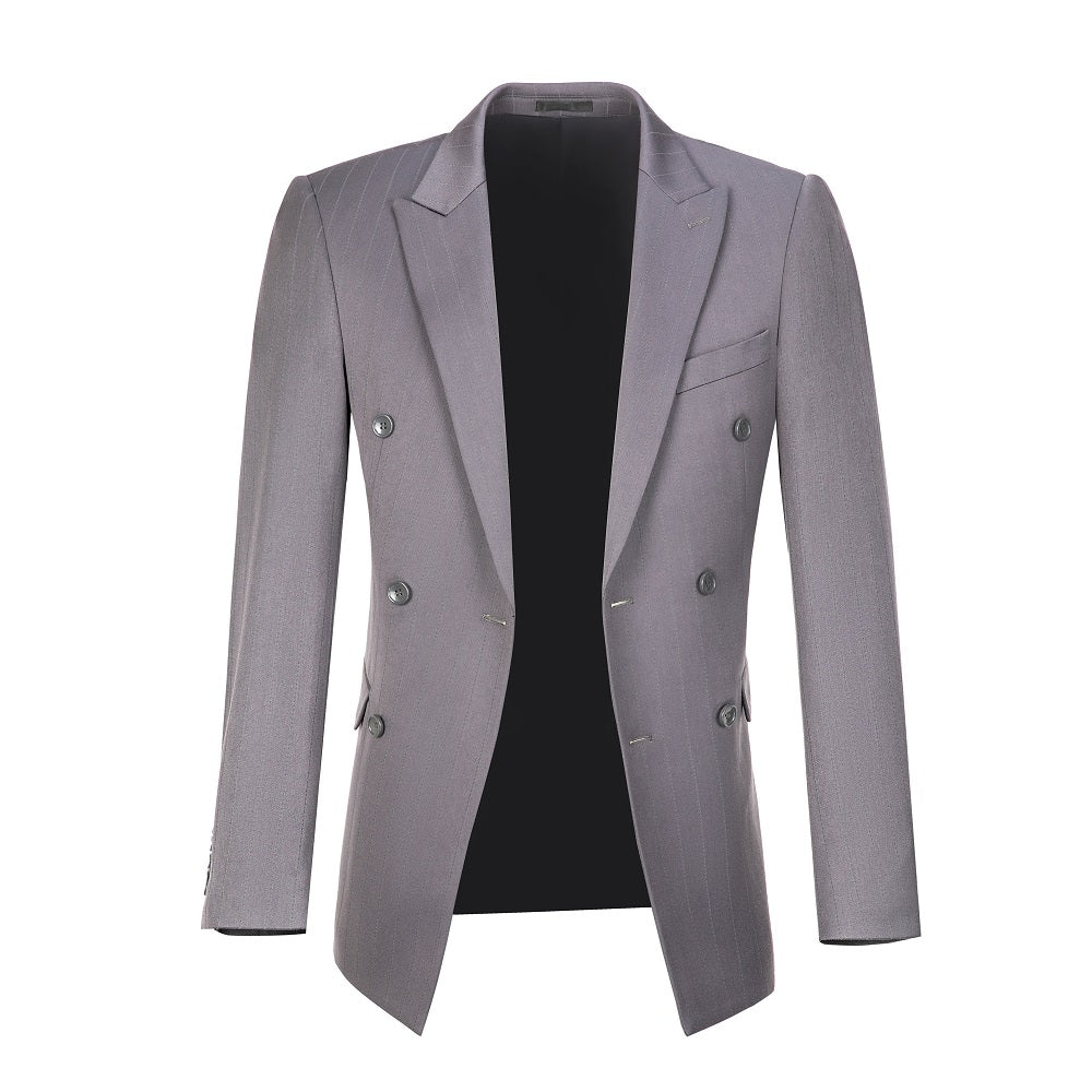 Grey Stripe Men's Double Breasted Blazer for Party, Wedding and Business