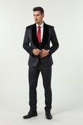 Gallery viewerに画像を読み込む, Navy Velvet Unique Patterned Party 3 Piece Men Suits
