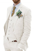 Cargar la imagen en la vista de la galería, Retro Linen Beach Wedding Summer 3 Pieces Men Suits
