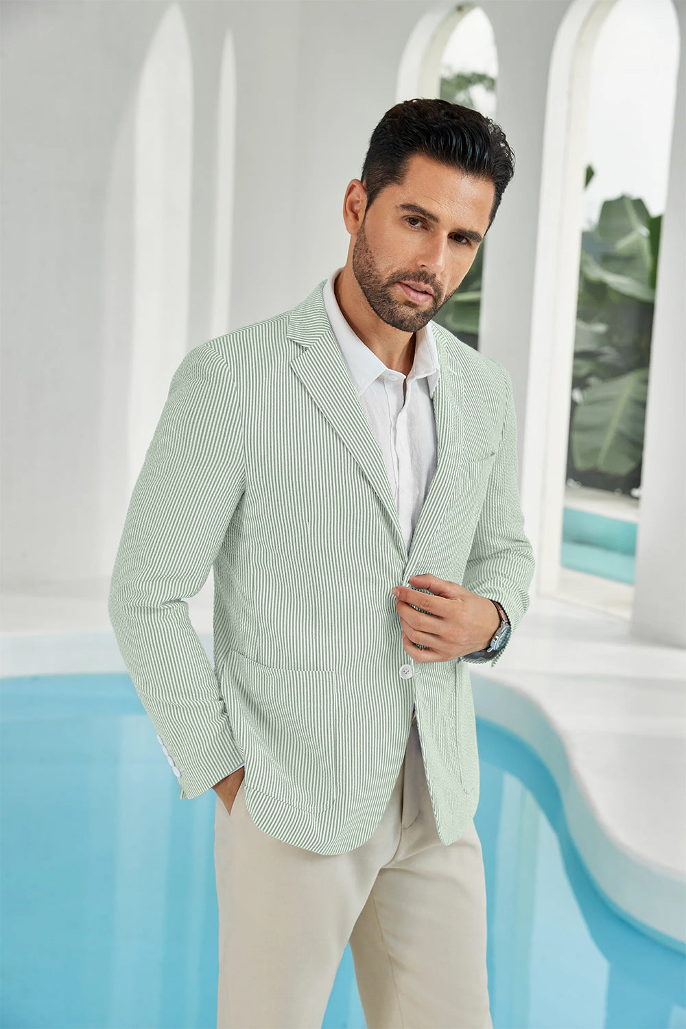 Seersucker Striped Men's Summer Blazer