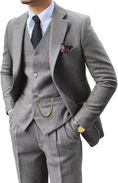 Cargar la imagen en la vista de la galería, Retro Tweed Herringbone Slim Fit Notch Lapel Tuxedos Set Prom 3 Piece Men's Suit
