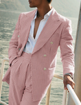 Load image into Gallery viewer, Seersucker Striped Long Blazer Pants 2 Piece Men's Summer Suit
