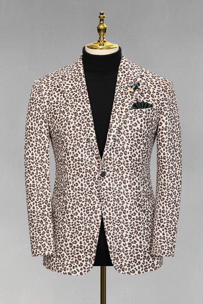 Men's Off-white Leopard Print Single-breasted 2-piece Suit