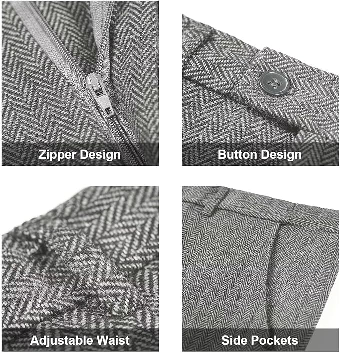 Retro Tweed Herringbone Slim Fit Notch Lapel Tuxedos Set Prom 3 Piece Men's Suit