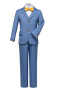 Cargar la imagen en la vista de la galería, Plaid Blue 3 Piece Kids Boys' Formal Blazer Vest and Pants Dress Suits Set
