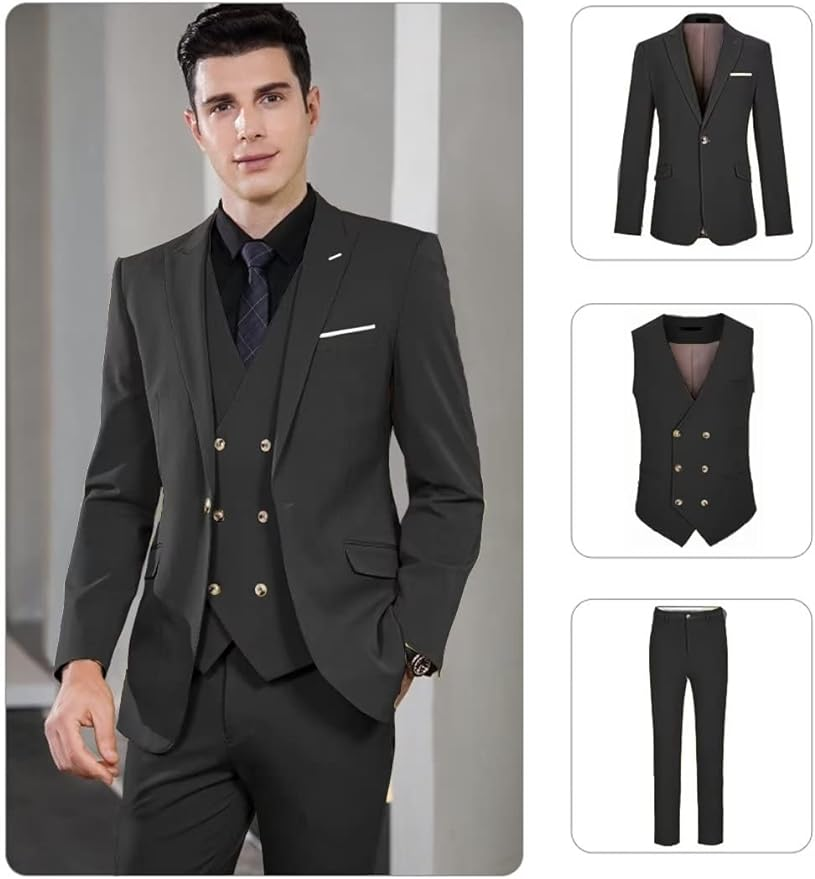 Stylish Peak Lapel Double Breasted One Button 3 Piece Men's Suit