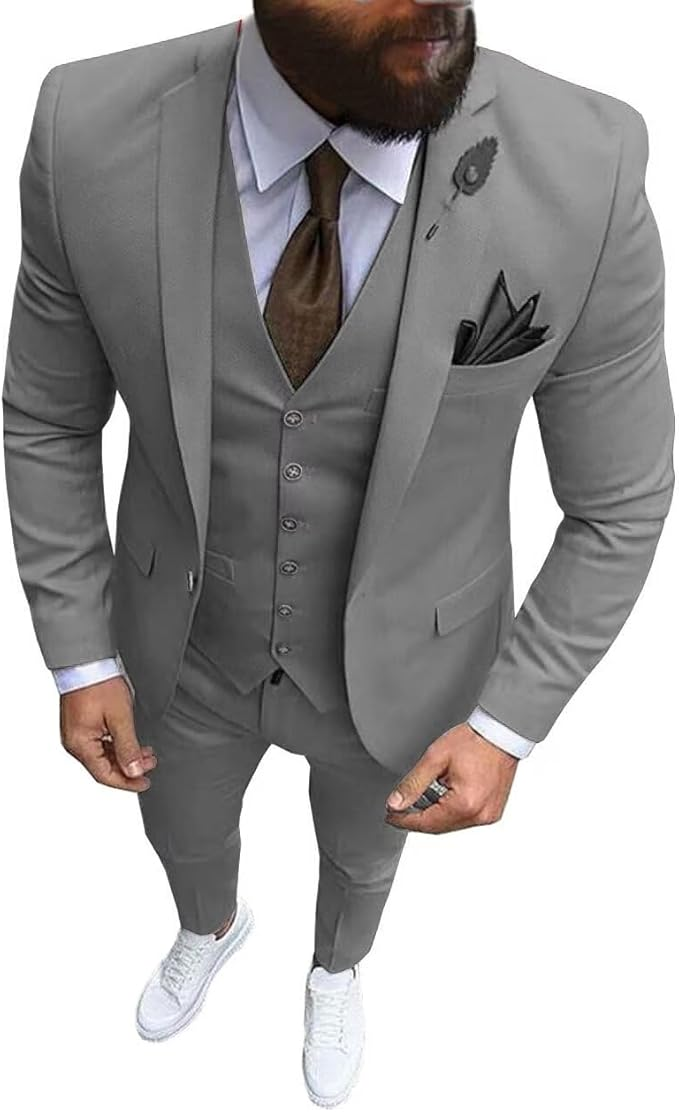 Slim Fit One Button Formal Wedding Groomsmen Prom Tuxedo 3 Piece Suit Mens