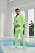 Charger l'image dans la visionneuse de la galerie, Seersucker Double Breasted Blazer Pants 2 Piece Men's Summer Suit
