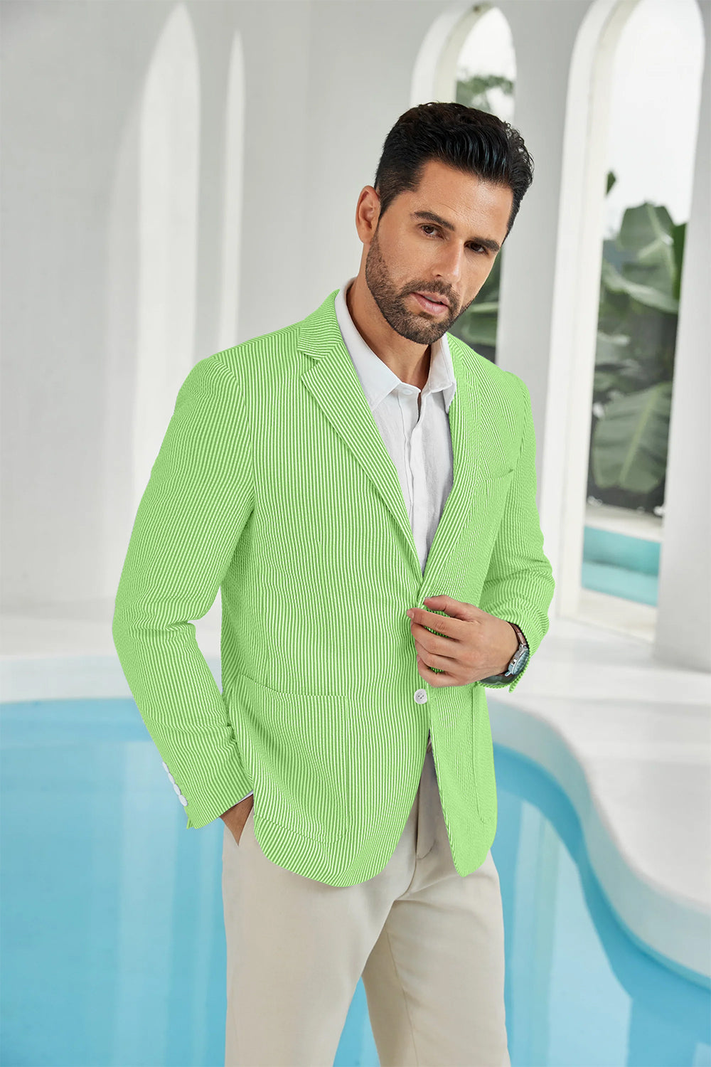 Seersucker Striped Men's Summer Blazer