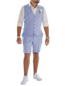 Men's Linen Summer Suits 2 Piece Causal Suits Vest and Shorts Tailored Fit 2024