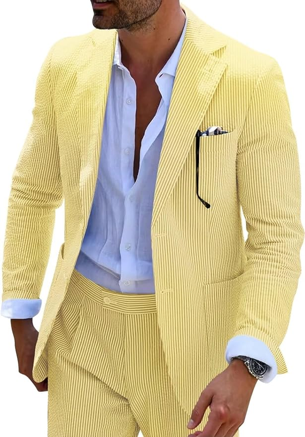 Seersucker Striped Men's Summer Blazer