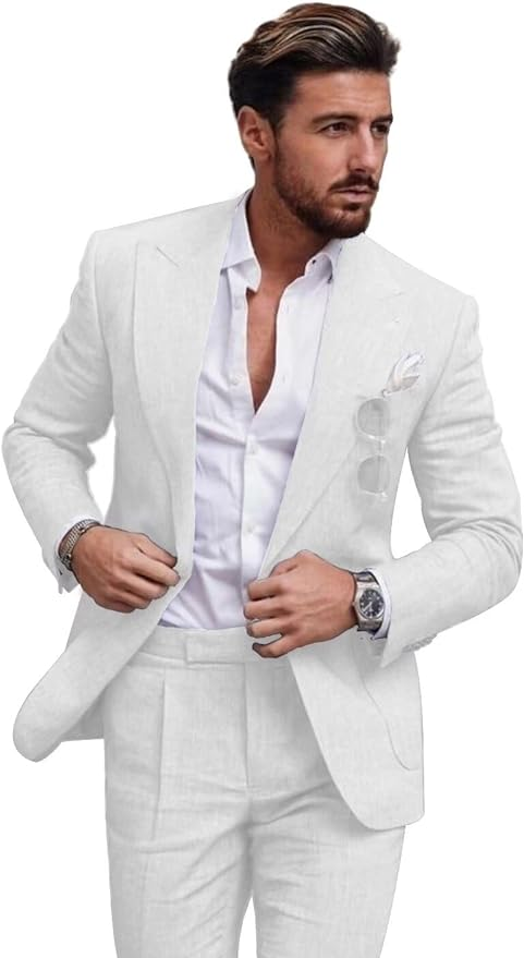 Summer Casual Linen Men's Slim Fit 2 Piece Suit