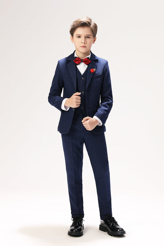 Navy Woolen Elegant 5 Piece Boys Suits