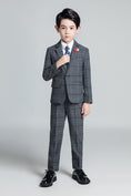 Charger l'image dans la visionneuse de la galerie, Dark Gray Plaid Fashion 5 Piece Boys Suits
