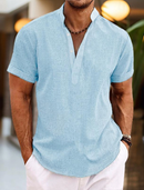 Men's Shirt Linen Shirt Popover Summer Beach Plain Henley Summer Casual Daily Shirt