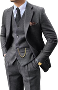 Cargar la imagen en la vista de la galería, Retro Tweed Herringbone Slim Fit Notch Lapel Tuxedos Set Prom 3 Piece Men's Suit
