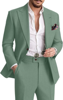Men's Linen Suit Two-Piece Casual Suit Beach Wedding Party Blazer Pants Set