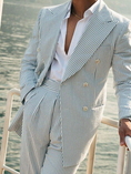 Charger l'image dans la visionneuse de la galerie, Seersucker Striped Long Blazer Pants 2 Piece Men's Summer Suit
