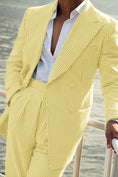 Load image into Gallery viewer, Seersucker Striped Long Blazer Pants 2 Piece Men's Summer Suit
